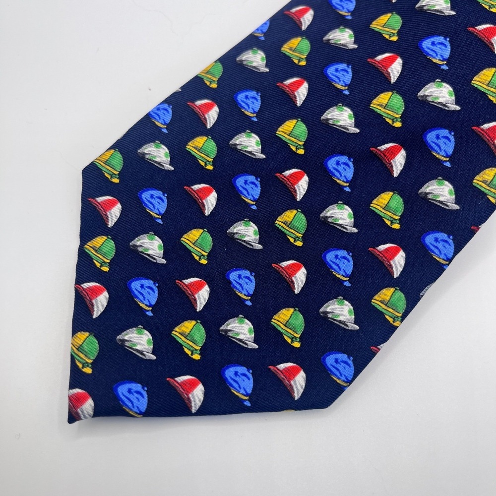 Lauren Ralph Lauren Tie Mens OS Navy Blue Excellent Jockey Helmet Silk Horse